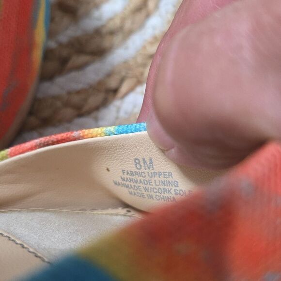 ALEX MARIE RAINBOW STRIPED CORK WEDGE SANDAL SZ 8 - Picture 9 of 9